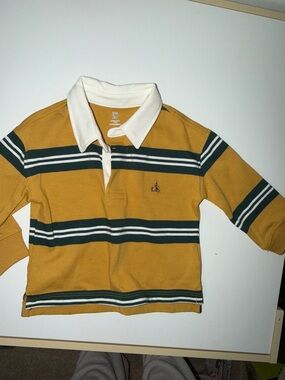 GAP Mustard and Dark Green Striped Rugby Polo with White Collar